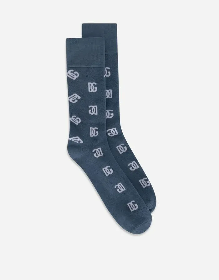 Dolce and Gabbana Socks Men Stretch Cotton Jacquard Socks With DG Monogram Multicolor