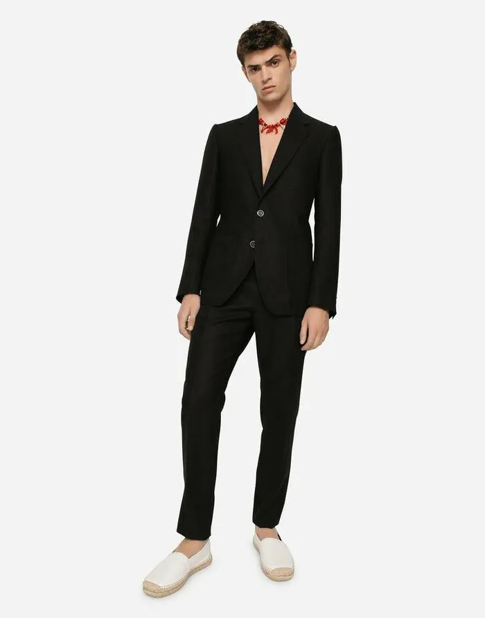 Dolce and Gabbana Suits And Blazers Men Deconstructed Linen Jacket Black Dolce and Gabbana Suits And Blazers Men Deconstructed Linen Jacket Black
