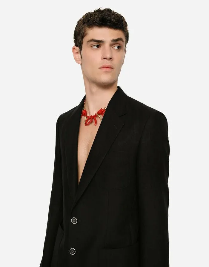 Dolce and Gabbana Suits And Blazers Men Deconstructed Linen Jacket Black Dolce and Gabbana Suits And Blazers Men Deconstructed Linen Jacket Black