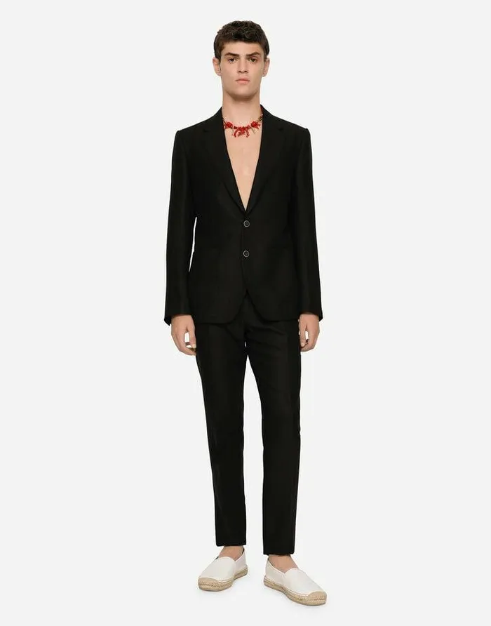 Dolce and Gabbana Suits And Blazers Men Deconstructed Linen Jacket Black Dolce and Gabbana Suits And Blazers Men Deconstructed Linen Jacket Black