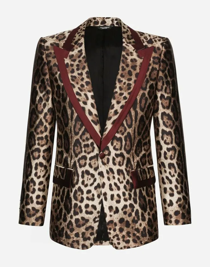 Dolce and Gabbana Suits And Blazers Men Silk Mikado Casino Jacket With Leopard Print Multicolor Dolce and Gabbana Suits And Blazers Men Silk Mikado Casino Jacket With Leopard Print Multicolor