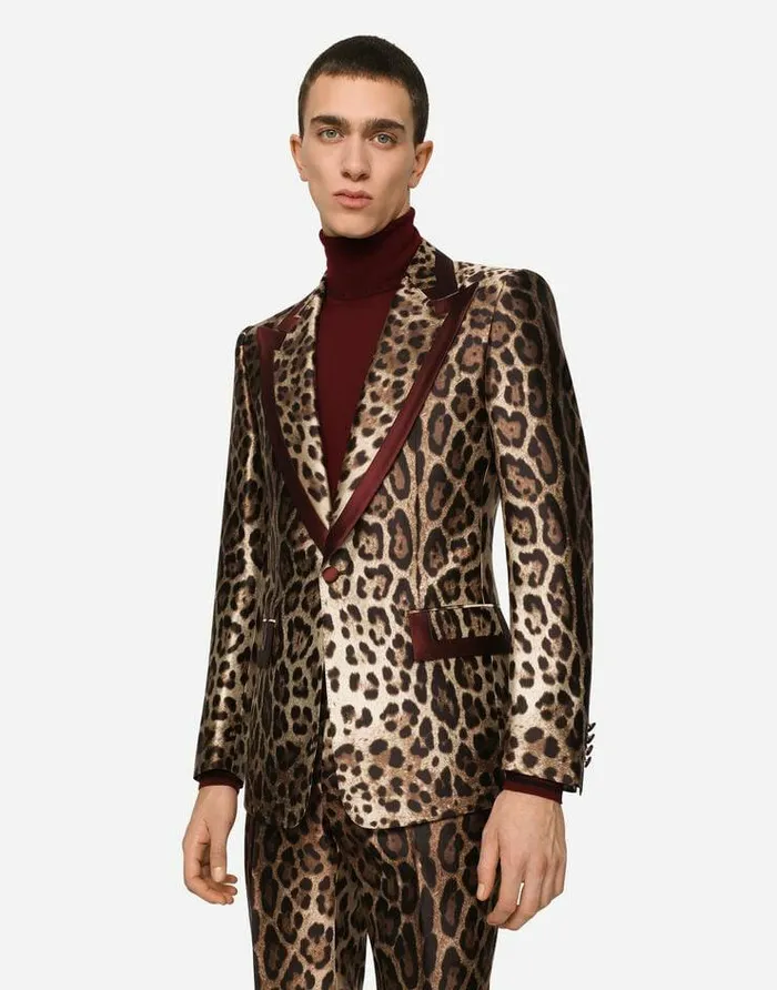 Dolce and Gabbana Suits And Blazers Men Silk Mikado Casino Jacket With Leopard Print Multicolor Dolce and Gabbana Suits And Blazers Men Silk Mikado Casino Jacket With Leopard Print Multicolor