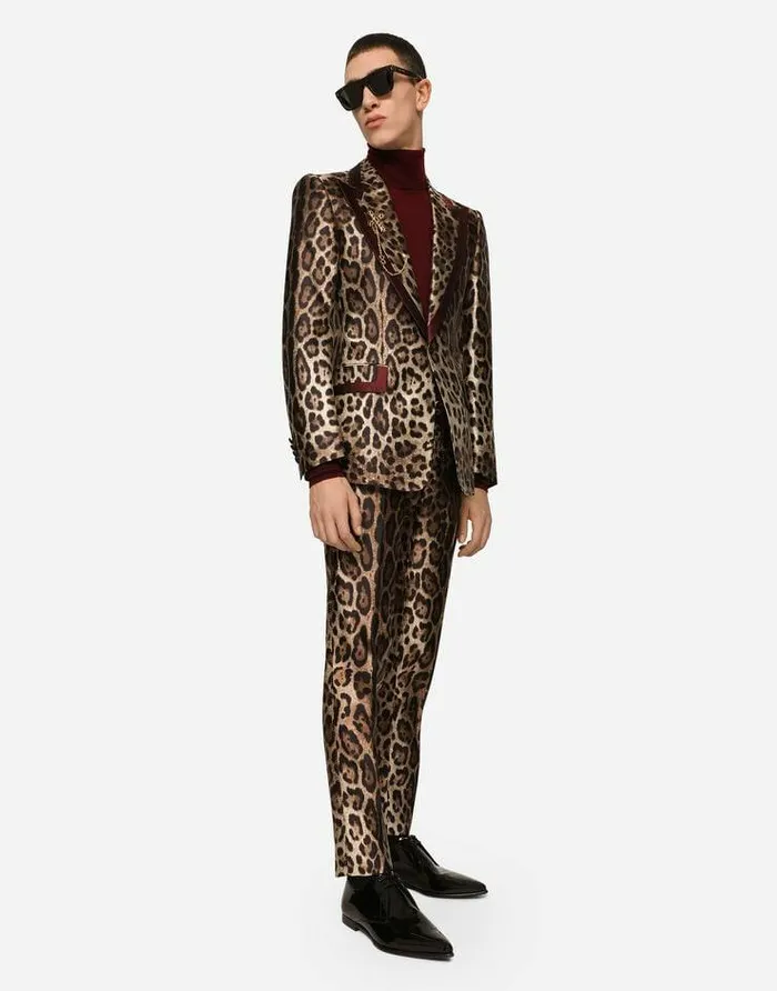 Dolce and Gabbana Suits And Blazers Men Silk Mikado Casino Jacket With Leopard Print Multicolor Dolce and Gabbana Suits And Blazers Men Silk Mikado Casino Jacket With Leopard Print Multicolor