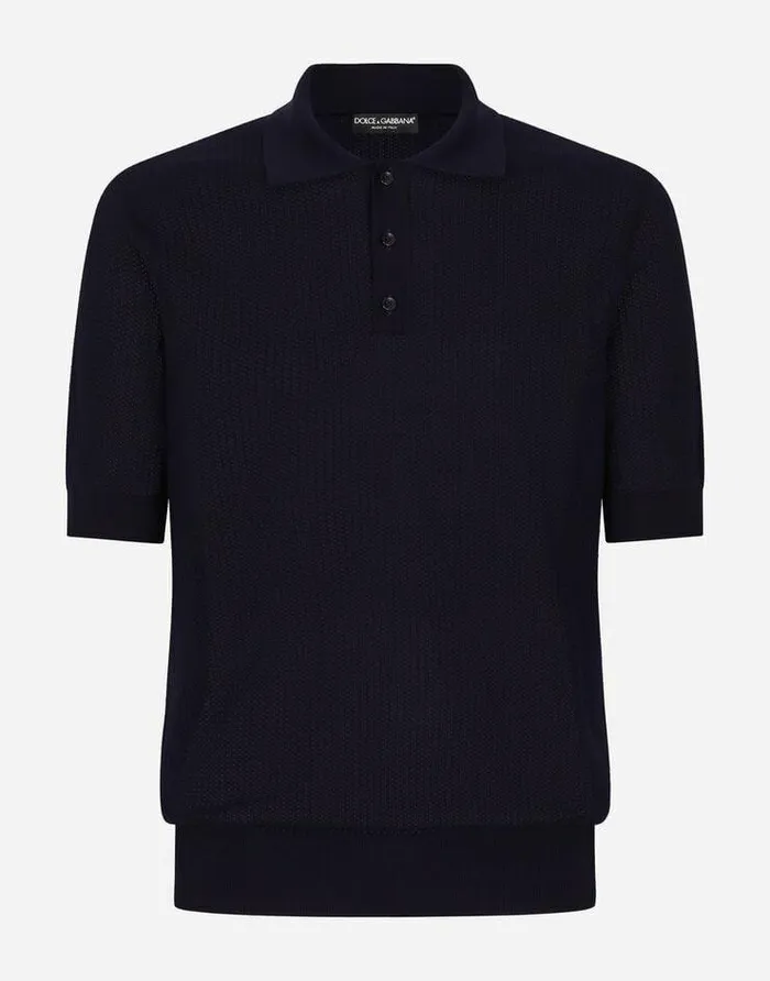 Dolce and Gabbana Sweaters And Cardigans Men Cotton Polo Shirt With Logo Label Blue Dolce and Gabbana Sweaters And Cardigans Men Cotton Polo Shirt With Logo Label Blue