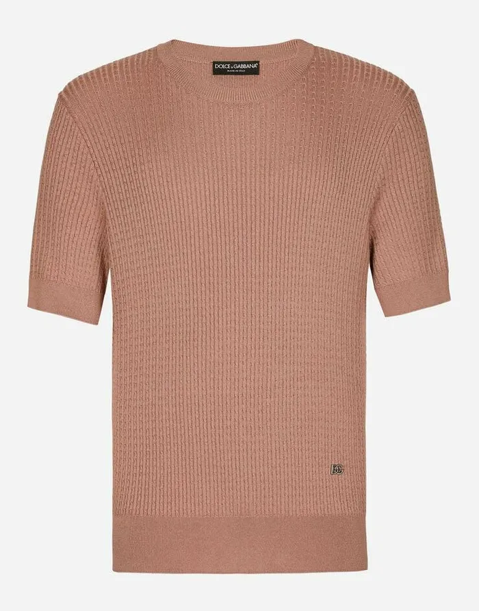 Dolce and Gabbana Sweaters And Cardigans Men Cotton Roundneck Sweater With DG Hardware Pink Dolce and Gabbana Sweaters And Cardigans Men Cotton Roundneck Sweater With DG Hardware Pink