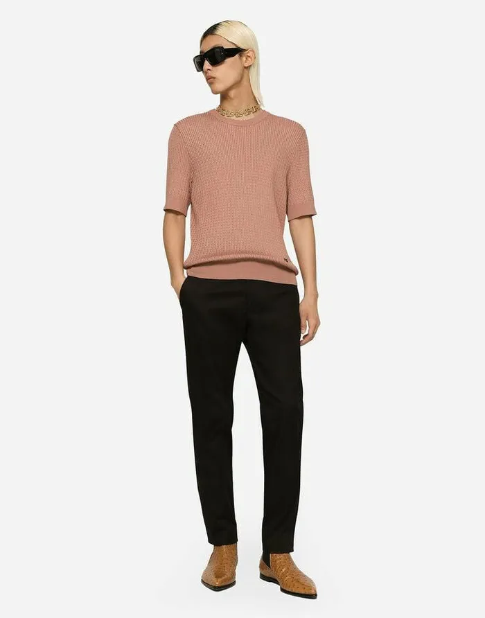 Dolce and Gabbana Sweaters And Cardigans Men Cotton Roundneck Sweater With DG Hardware Pink Dolce and Gabbana Sweaters And Cardigans Men Cotton Roundneck Sweater With DG Hardware Pink