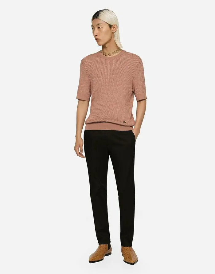 Dolce and Gabbana Sweaters And Cardigans Men Cotton Roundneck Sweater With DG Hardware Pink Dolce and Gabbana Sweaters And Cardigans Men Cotton Roundneck Sweater With DG Hardware Pink