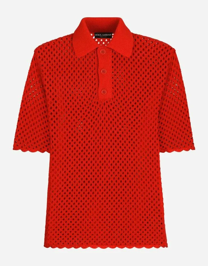 Dolce and Gabbana Sweaters And Cardigans Men Meshlook Cotton Poloshirt With Logo Red Dolce and Gabbana Sweaters And Cardigans Men Meshlook Cotton Poloshirt With Logo Red
