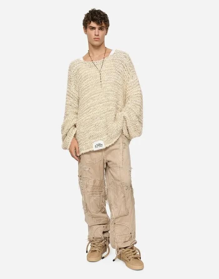 Dolce and Gabbana Sweaters And Cardigans Men Roundneck Cotton And Linen Sweater Multicolor Dolce and Gabbana Sweaters And Cardigans Men Roundneck Cotton And Linen Sweater Multicolor