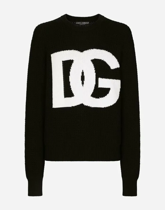 Dolce and Gabbana Sweaters And Cardigans Men Roundneck Wool Sweater With DG Logo Inlay Multicolor Dolce and Gabbana Sweaters And Cardigans Men Roundneck Wool Sweater With DG Logo Inlay Multicolor