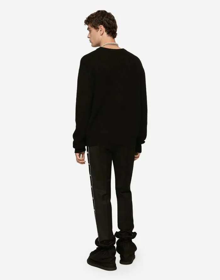 Dolce and Gabbana Sweaters And Cardigans Men Roundneck Wool Sweater With DG Logo Inlay Multicolor Dolce and Gabbana Sweaters And Cardigans Men Roundneck Wool Sweater With DG Logo Inlay Multicolor