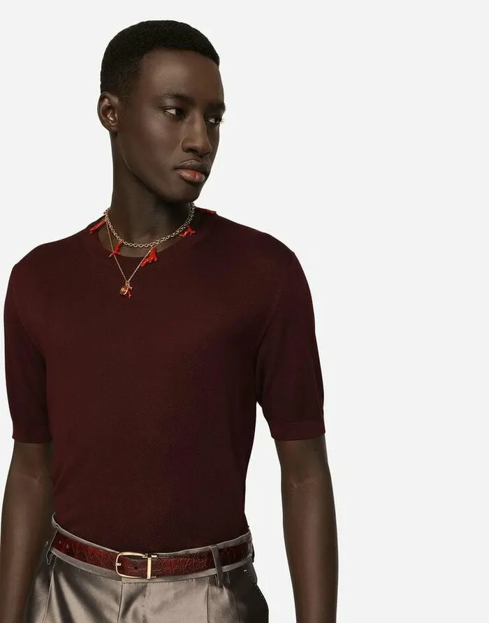 Dolce and Gabbana Sweaters And Cardigans Men Shortsleeved Roundneck Sweater With DG Logo Bordeaux Dolce and Gabbana Sweaters And Cardigans Men Shortsleeved Roundneck Sweater With DG Logo Bordeaux