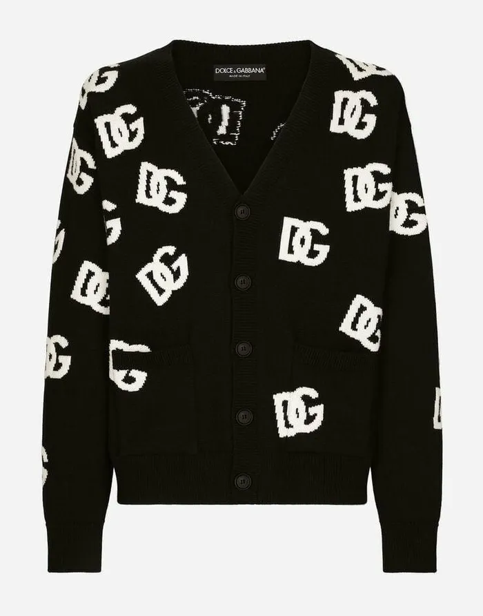 Dolce and Gabbana Sweaters And Cardigans Men Wool Inlay Cardigan With DG Monogram Detail Multicolor Dolce and Gabbana Sweaters And Cardigans Men Wool Inlay Cardigan With DG Monogram Detail Multicolor