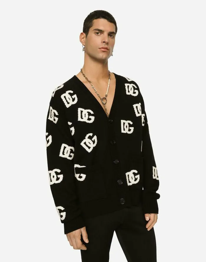 Dolce and Gabbana Sweaters And Cardigans Men Wool Inlay Cardigan With DG Monogram Detail Multicolor Dolce and Gabbana Sweaters And Cardigans Men Wool Inlay Cardigan With DG Monogram Detail Multicolor