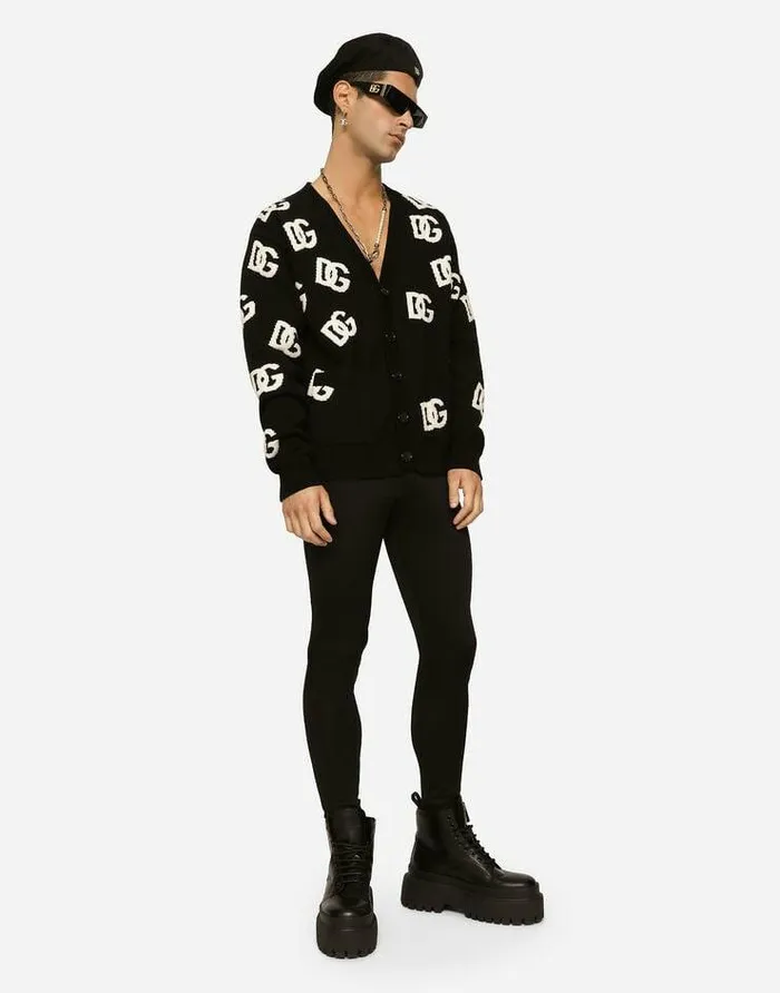 Dolce and Gabbana Sweaters And Cardigans Men Wool Inlay Cardigan With DG Monogram Detail Multicolor Dolce and Gabbana Sweaters And Cardigans Men Wool Inlay Cardigan With DG Monogram Detail Multicolor