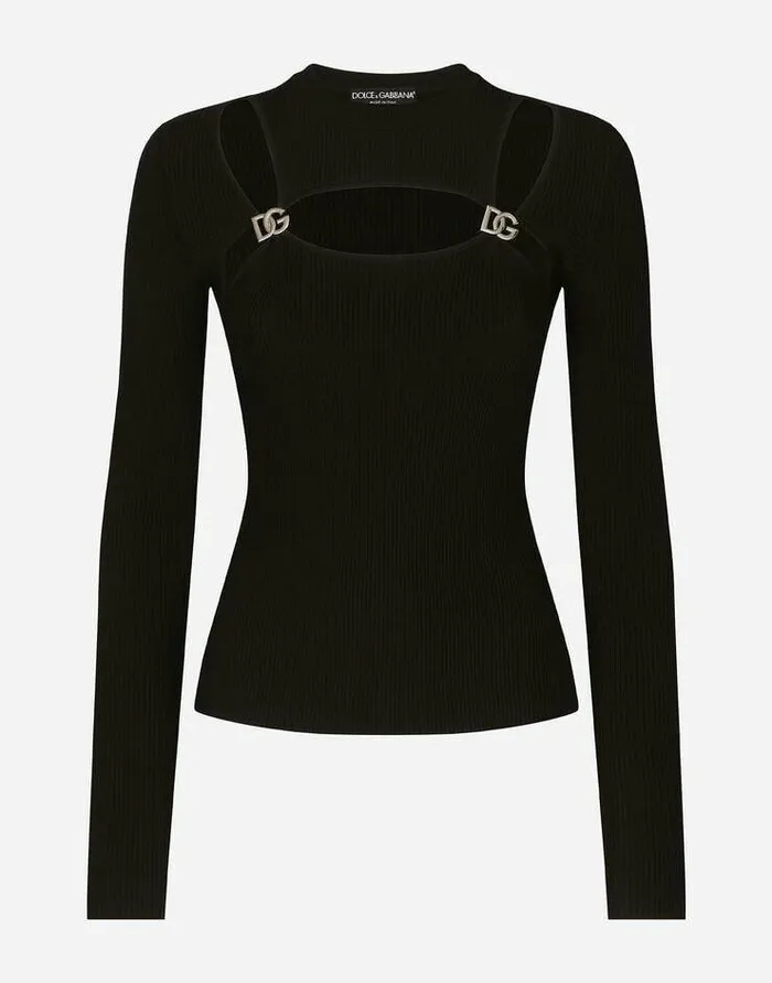 Dolce and Gabbana Sweaters And Cardigans Women Ribbed Viscose Sweater With DG Details Black Dolce and Gabbana Sweaters And Cardigans Women Ribbed Viscose Sweater With DG Details Black