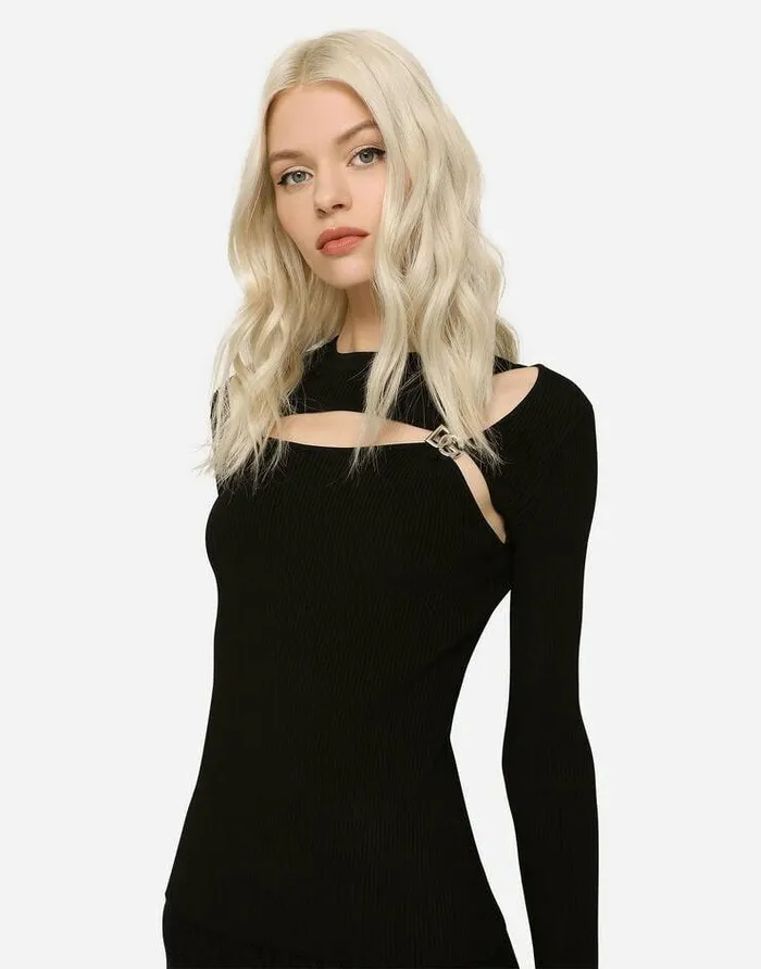 Dolce and Gabbana Sweaters And Cardigans Women Ribbed Viscose Sweater With DG Details Black Dolce and Gabbana Sweaters And Cardigans Women Ribbed Viscose Sweater With DG Details Black