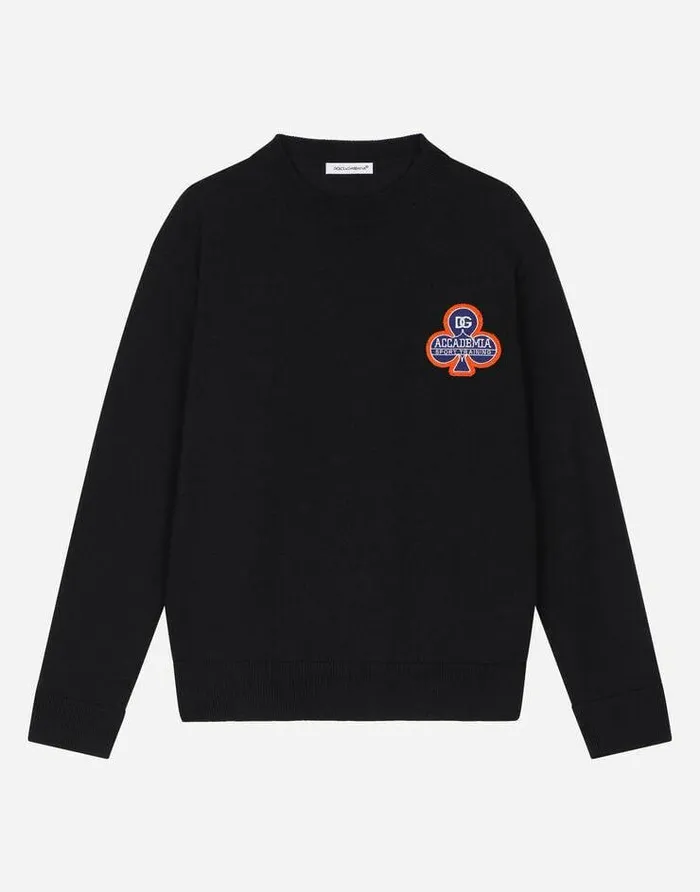 Dolce and Gabbana Sweaters Children Roundneck Sweater With Patch Embellishment Blue Dolce and Gabbana Sweaters Children Roundneck Sweater With Patch Embellishment Blue