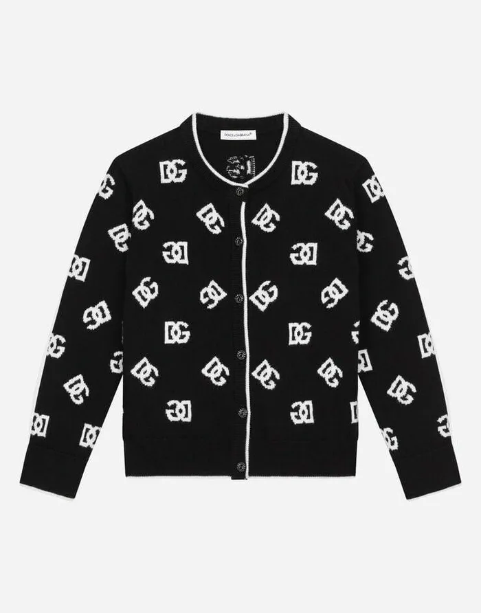 Dolce and Gabbana Sweaters Children Wool Cardigan With Jacquard Logo Multicolor Dolce and Gabbana Sweaters Children Wool Cardigan With Jacquard Logo Multicolor