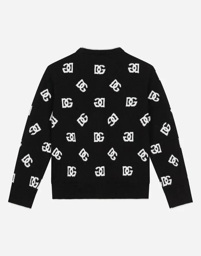 Dolce and Gabbana Sweaters Children Wool Cardigan With Jacquard Logo Multicolor Dolce and Gabbana Sweaters Children Wool Cardigan With Jacquard Logo Multicolor
