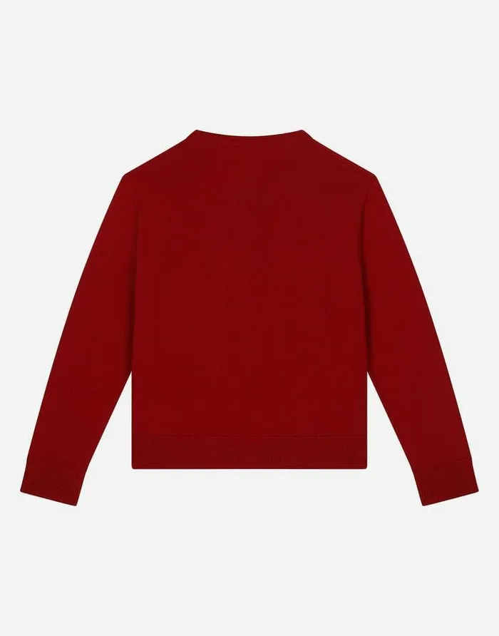 Dolce and Gabbana Sweaters Children Wool Cardigan With Rose Patch Bordeaux Dolce and Gabbana Sweaters Children Wool Cardigan With Rose Patch Bordeaux