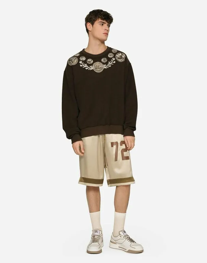 Dolce and Gabbana Sweatshirts Men Coin Print Insideout Jersey Sweatshirt Brown Dolce and Gabbana Sweatshirts Men Coin Print Insideout Jersey Sweatshirt Brown