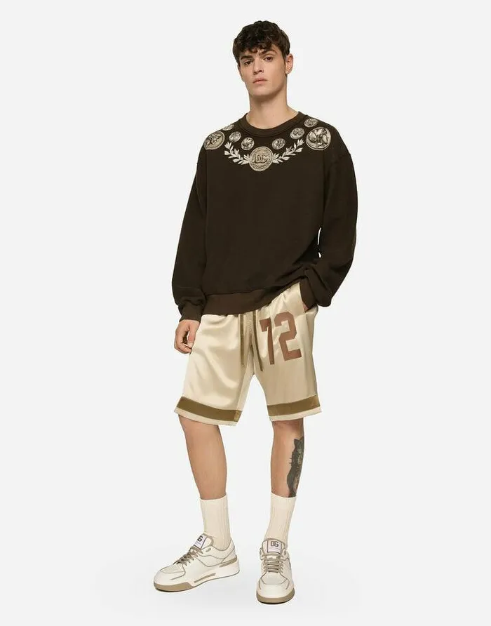 Dolce and Gabbana Sweatshirts Men Coin Print Insideout Jersey Sweatshirt Brown Dolce and Gabbana Sweatshirts Men Coin Print Insideout Jersey Sweatshirt Brown