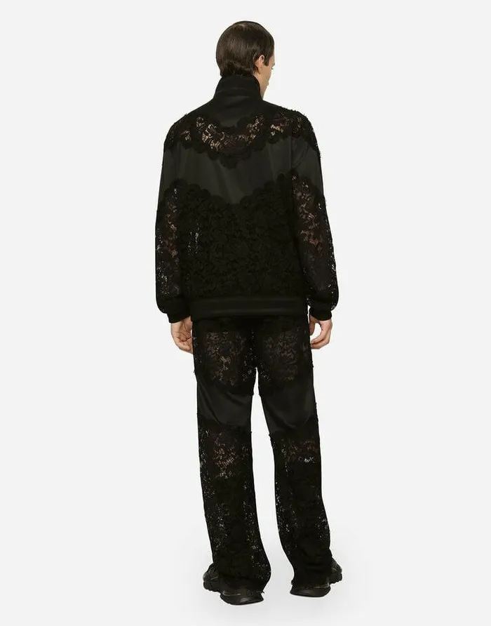 Dolce and Gabbana Sweatshirts Men Cordonetto Lace And Technical Jersey Sweatshirt Black Dolce and Gabbana Sweatshirts Men Cordonetto Lace And Technical Jersey Sweatshirt Black