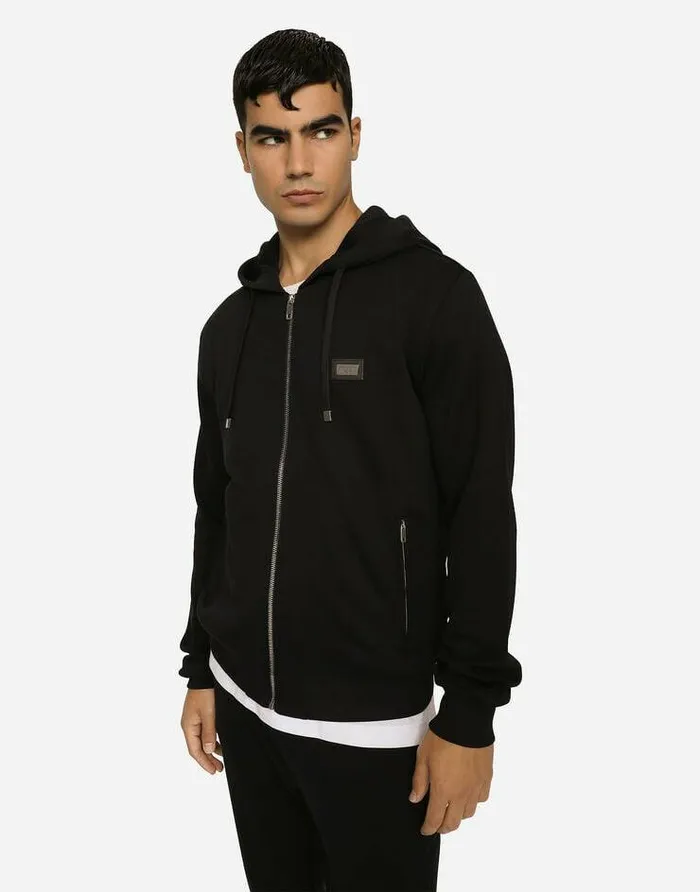 Dolce and Gabbana Sweatshirts Men Cotton Jersey Hoodie Blue Dolce and Gabbana Sweatshirts Men Cotton Jersey Hoodie Blue