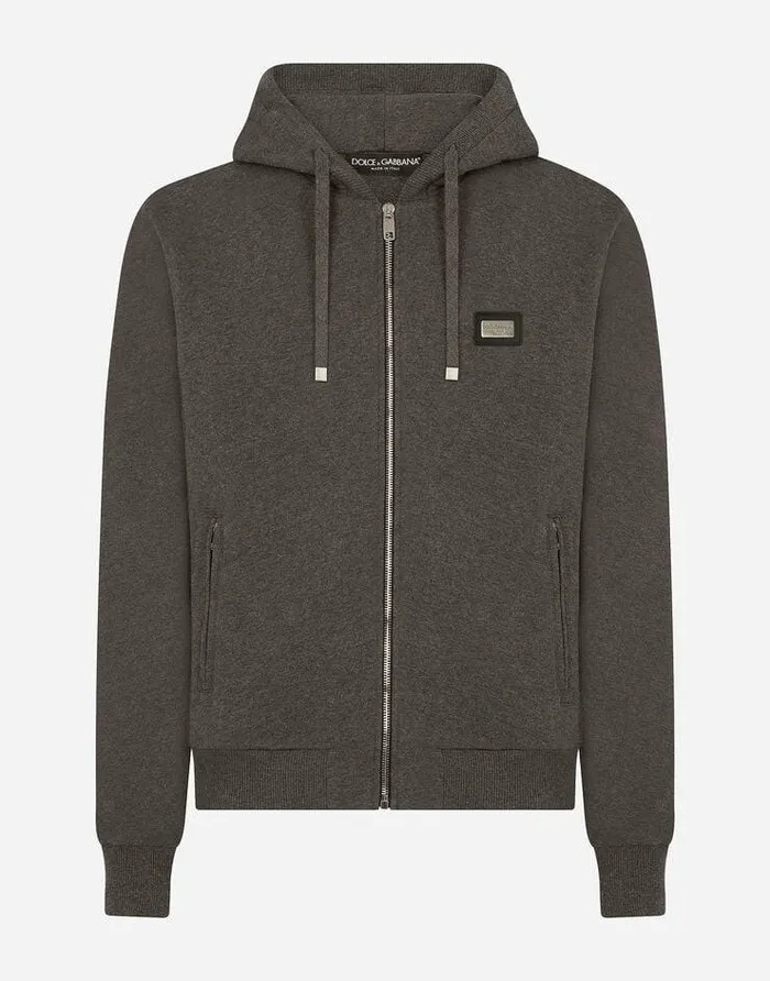 Dolce and Gabbana Sweatshirts Men Cotton Jersey Hoodie Grey