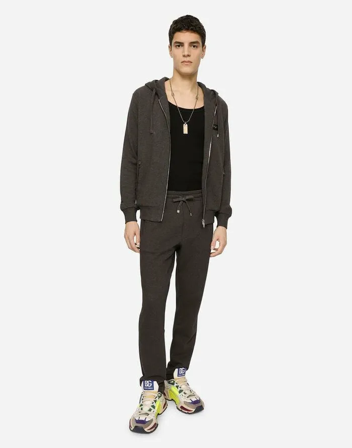 Dolce and Gabbana Sweatshirts Men Cotton Jersey Hoodie Grey