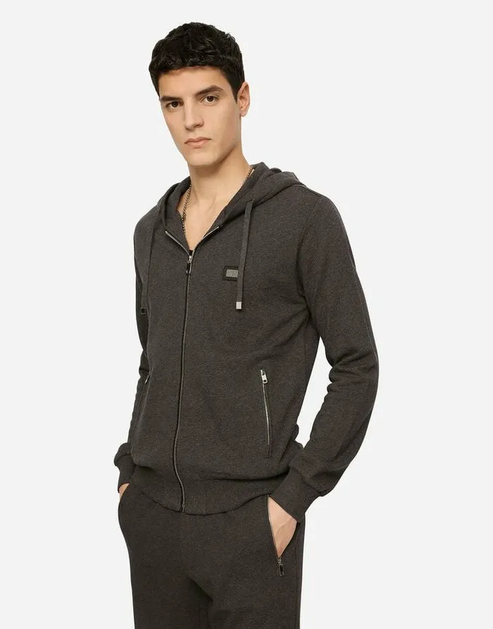 Dolce and Gabbana Sweatshirts Men Cotton Jersey Hoodie Grey