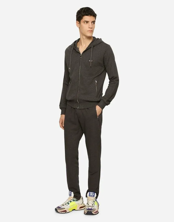 Dolce and Gabbana Sweatshirts Men Cotton Jersey Hoodie Grey