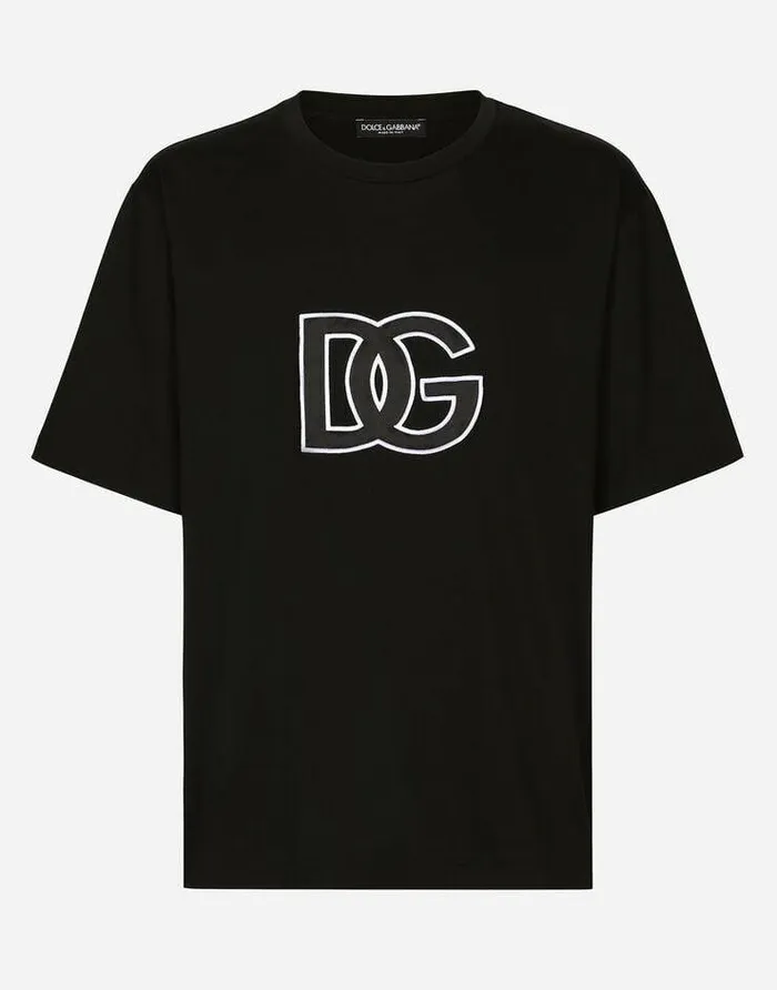 Dolce and Gabbana TShirts And Polos Men Cotton Roundneck Tshirt With DG Patch Black Dolce and Gabbana TShirts And Polos Men Cotton Roundneck Tshirt With DG Patch Black