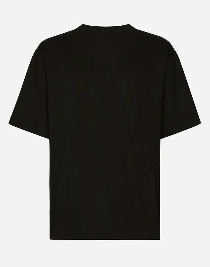 Dolce and Gabbana TShirts And Polos Men Cotton Roundneck Tshirt With DG Patch Black Dolce and Gabbana TShirts And Polos Men Cotton Roundneck Tshirt With DG Patch Black