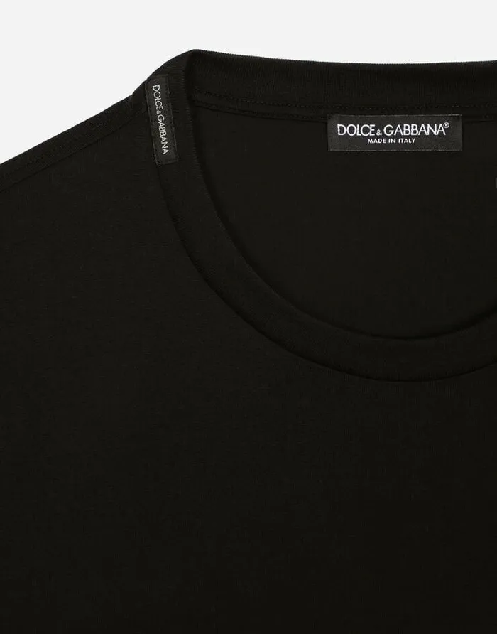 Dolce and Gabbana TShirts And Polos Men Cotton Roundneck Tshirt With DG Patch Black Dolce and Gabbana TShirts And Polos Men Cotton Roundneck Tshirt With DG Patch Black