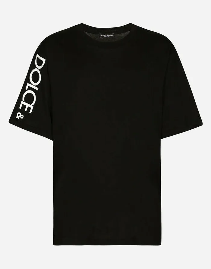 Dolce and Gabbana TShirts And Polos Men Cotton Roundneck Tshirt With DolceandGabbana Print Black Dolce and Gabbana TShirts And Polos Men Cotton Roundneck Tshirt With DolceandGabbana Print Black