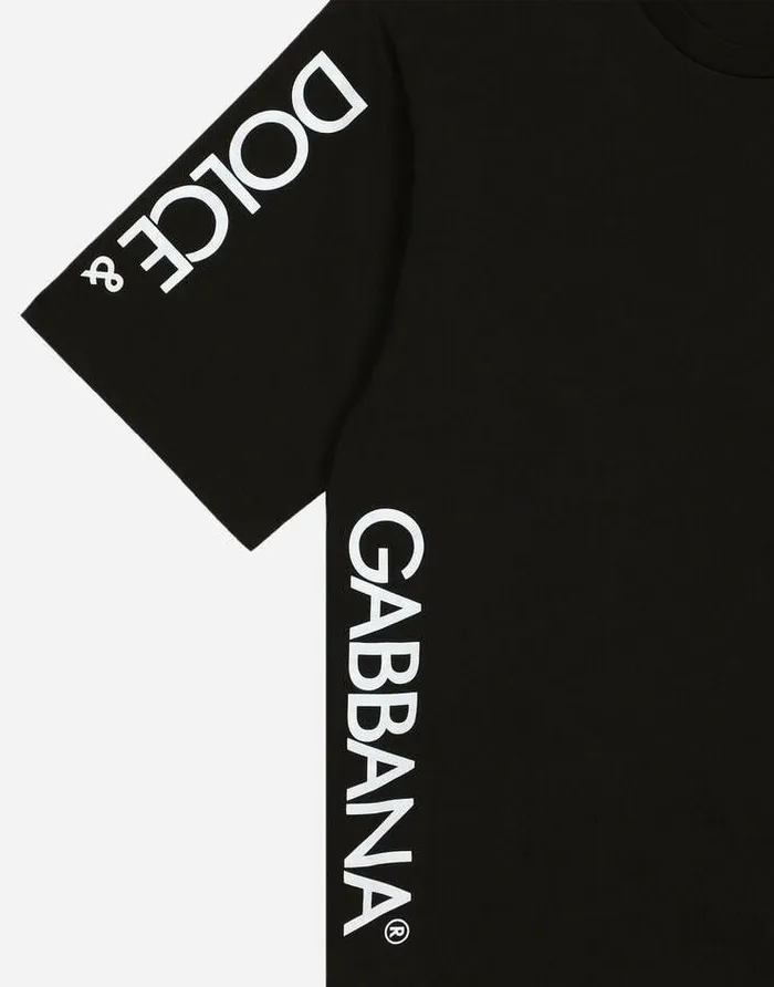 Dolce and Gabbana TShirts And Polos Men Cotton Roundneck Tshirt With DolceandGabbana Print Black Dolce and Gabbana TShirts And Polos Men Cotton Roundneck Tshirt With DolceandGabbana Print Black