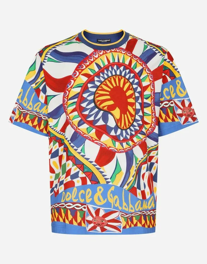 Dolce and Gabbana TShirts And Polos Men Cotton Tshirt With Carretto Print Multicolor Dolce and Gabbana TShirts And Polos Men Cotton Tshirt With Carretto Print Multicolor