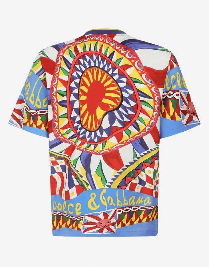 Dolce and Gabbana TShirts And Polos Men Cotton Tshirt With Carretto Print Multicolor Dolce and Gabbana TShirts And Polos Men Cotton Tshirt With Carretto Print Multicolor