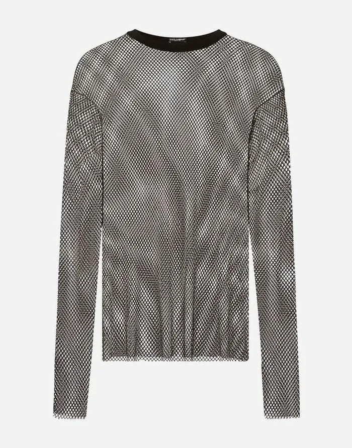 Dolce and Gabbana TShirts And Polos Men Mesh Tshirt With Crystals Black