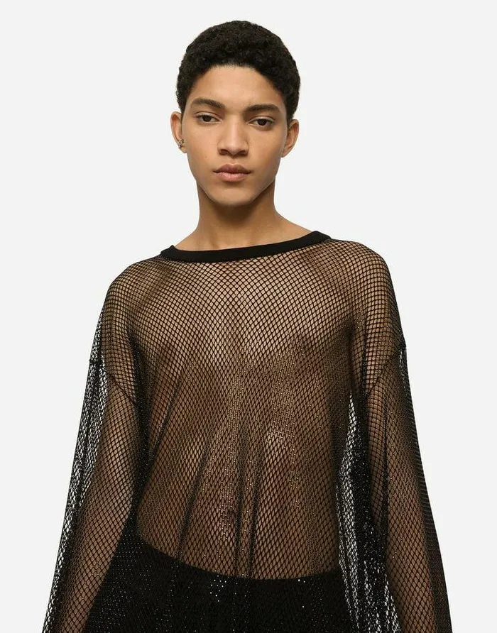 Dolce and Gabbana TShirts And Polos Men Mesh Tshirt With Crystals Black Dolce and Gabbana TShirts And Polos Men Mesh Tshirt With Crystals Black