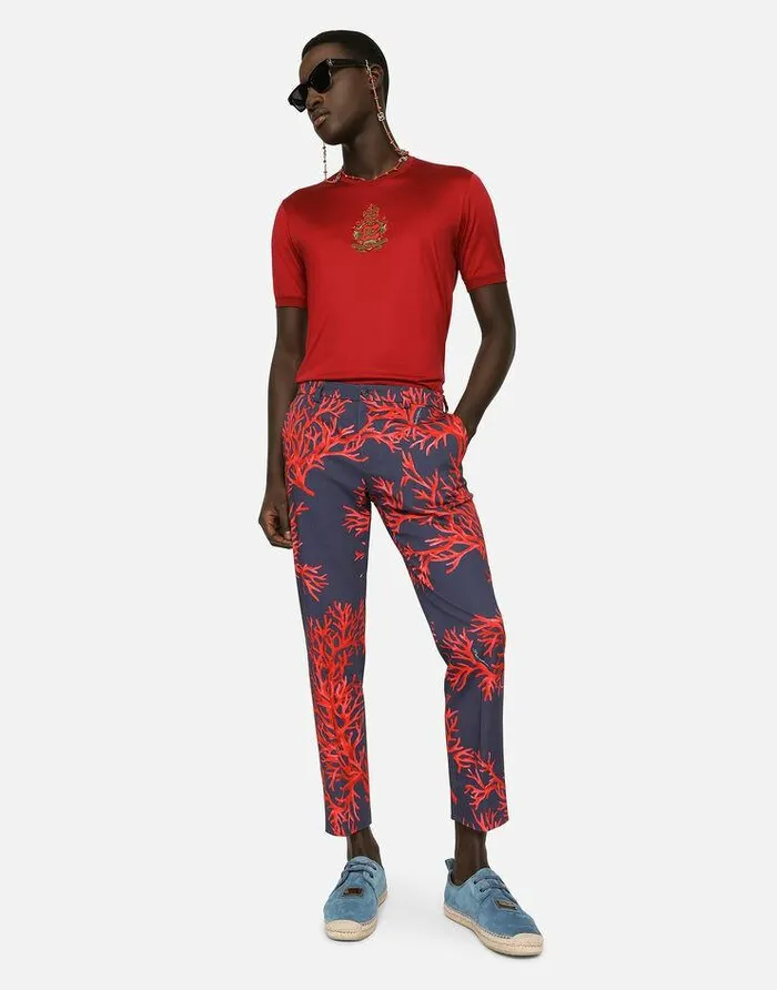 Dolce and Gabbana TShirts And Polos Men Silk Jersey Tshirt With Heraldic DG Patch Bordeaux Dolce and Gabbana TShirts And Polos Men Silk Jersey Tshirt With Heraldic DG Patch Bordeaux