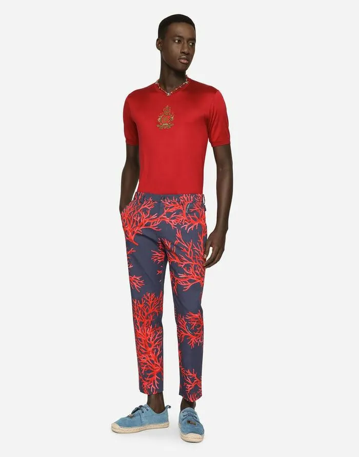 Dolce and Gabbana TShirts And Polos Men Silk Jersey Tshirt With Heraldic DG Patch Bordeaux Dolce and Gabbana TShirts And Polos Men Silk Jersey Tshirt With Heraldic DG Patch Bordeaux