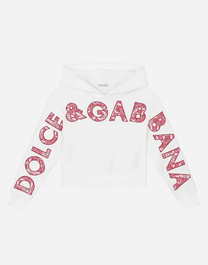 Dolce and Gabbana TShirts And Sweatshirts Children Hoodie With Logo Appliqu White Dolce and Gabbana TShirts And Sweatshirts Children Hoodie With Logo Appliqu White