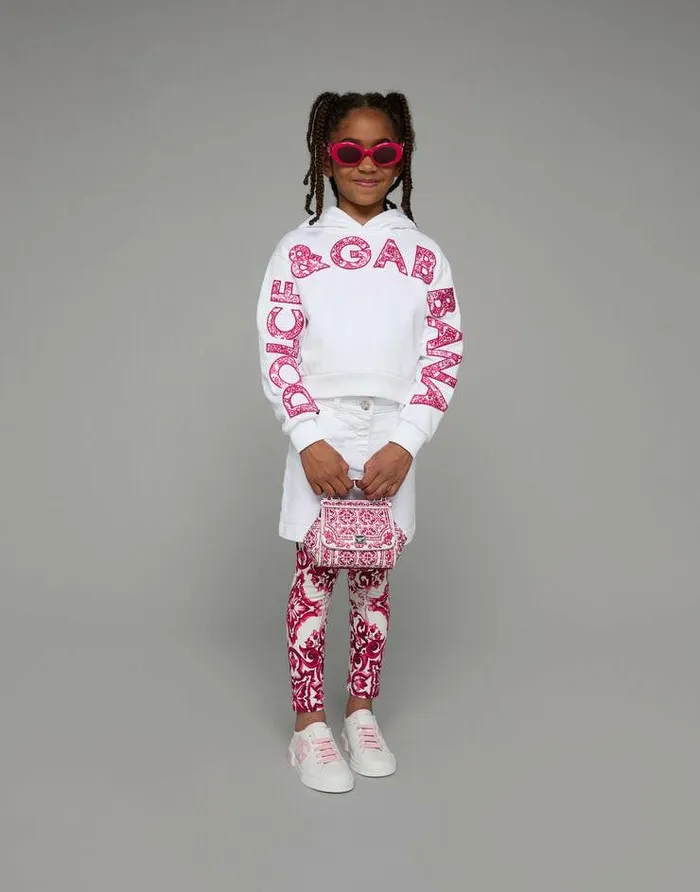 Dolce and Gabbana TShirts And Sweatshirts Children Hoodie With Logo Appliqu White Dolce and Gabbana TShirts And Sweatshirts Children Hoodie With Logo Appliqu White