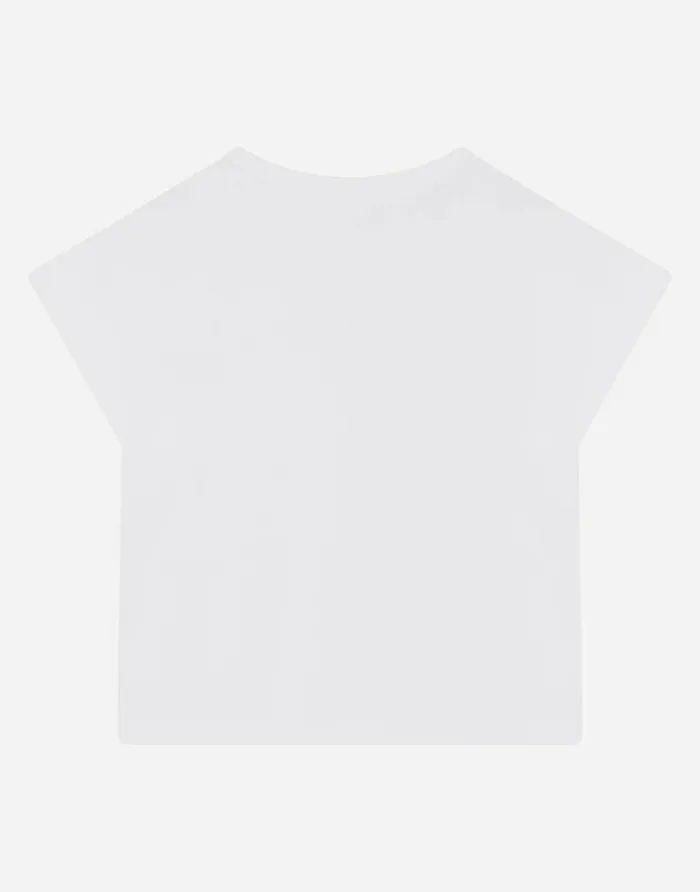Dolce and Gabbana TShirts And Sweatshirts Children Interlock Tshirt With Rhinestonedetailed DG Logo White Dolce and Gabbana TShirts And Sweatshirts Children Interlock Tshirt With Rhinestonedetailed DG Logo White