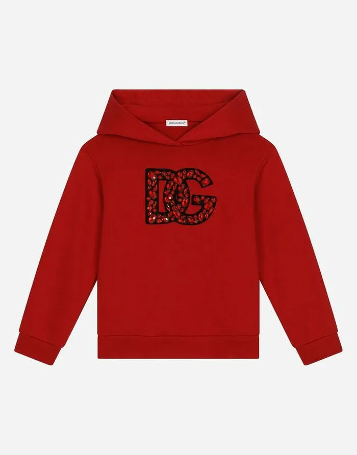 Dolce and Gabbana TShirts And Sweatshirts Children Jersey Hoodie With DG Logo Red Dolce and Gabbana TShirts And Sweatshirts Children Jersey Hoodie With DG Logo Red