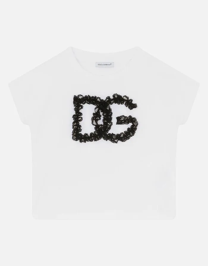 Dolce and Gabbana TShirts And Sweatshirts Children Jersey Tshirt With Lace Patch White Dolce and Gabbana TShirts And Sweatshirts Children Jersey Tshirt With Lace Patch White