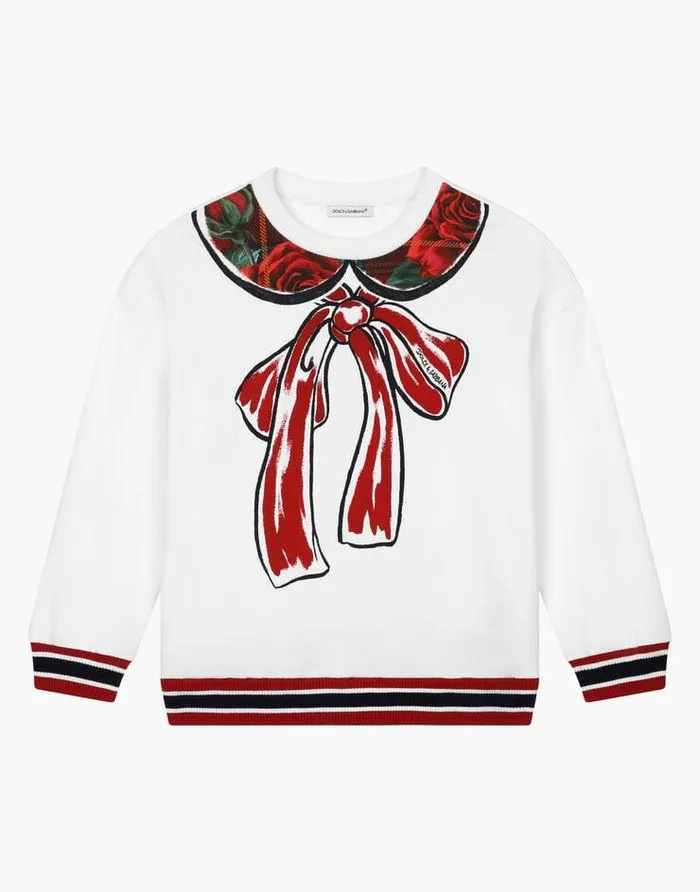 Dolce and Gabbana TShirts And Sweatshirts Children Roundneck Sweatshirt With Bow Print White Dolce and Gabbana TShirts And Sweatshirts Children Roundneck Sweatshirt With Bow Print White